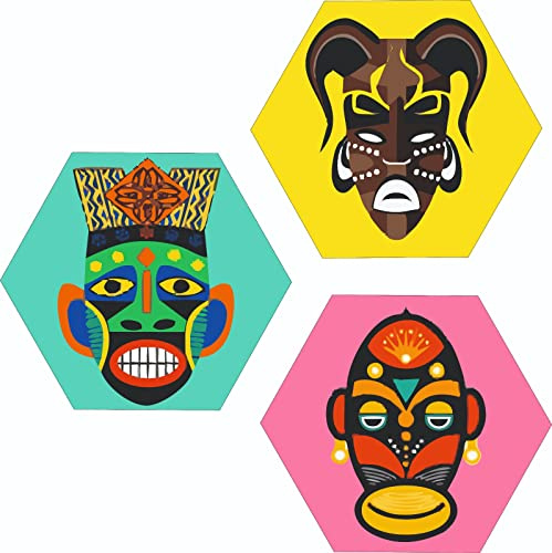 Webelkart Decorazione da parete in legno con maschera tribale africana Warli Art per la decorazione della casa, ufficio, regalo, camera da letto, soggiorno, decorazione per la casa, articolo