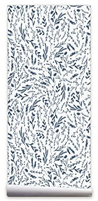 Tapete Blaues Gras Weiß Vliestapete Klebefolie Möbel Leicht Abzuziehen Selbstklebende Tapete Schlafzimmer Küchenrückwand Tapete Selbstklebend for Living Room 40x250cm
