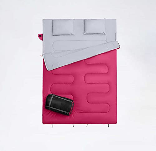 Doppelschlafsack, Doppelschlafsack für Erwachsene, leicht und wasserdicht, Outdoor-Camping, leichte Tragetasche, Aufbewahrungstaschen, mit zwei Campingkissen für Erwachsene, 230 x 150 cm