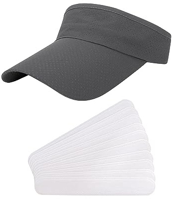 GVSAVY 1 Dark Gray Sun Visor Hat, 10 PCS Brim Sweat-Absorbing Sheets, Fashion Sun Visor, Sun Visor Sports Hat, Face Shade, Unisex, Suitable for Beach, Travel