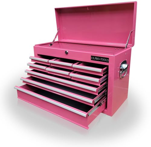 US PRO TOOLS PINK TOOL BOX 9 BALL BEARING SLIDE DRAWERS