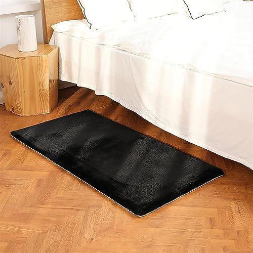 Hochflor Teppich, Einfarbig, Flauschiger Langflor Teppich, Shaggy Flokati, Rechteckig, Pflegeleicht, Wohnzimmerteppich - Fellteppich - Modern Kunstfell Carpet für Schlafzimmer,Schwarz,140x200 cm