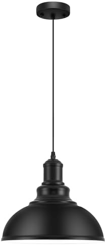 MgLoyht Pendant Lights, Farmhouse Pendant Lamp with Metal Shade (White Inside), Matte Black Industrial Pendant Lighting for Kitchen Island, Dining Room, Bedroom, Hallway