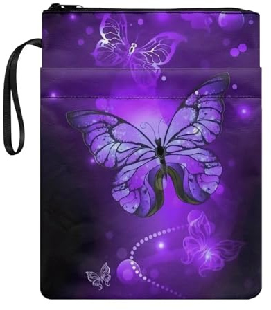 NETILGEN Lila Schmetterling Buchhülle für Buchliebhaber Buchhülle Buchschutz für Taschenbuch Geldbörse Buch Sox Aufbewahrungstasche für Damen Herren Kinder