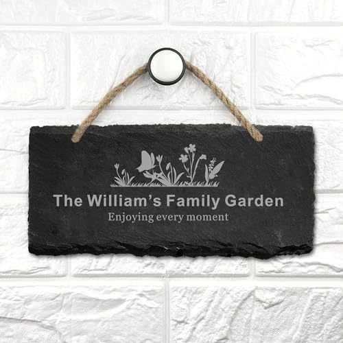 EDSG Personalised sign and Plaques for Outside Slate Garden Signs, Engraved House Name Plaques for Yard Decor (Design 2)