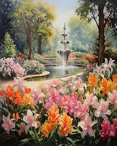 ZMHZMY Malen nach Zahlen Erwachsene,Blumen im Park 40 x 50cm DIY Handgemalt Ölgemälde Kits auf Leinwand Geschenk für Weihnachten Geburtstag, Home Haus Deko