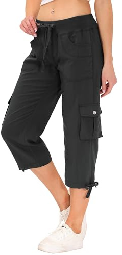 JINSHI Pantaloni Donna Estivi Cargo Pantaloni Capri 3/4 Pinocchietto Casual Lavoro Leggero Pantalone da Escursionismo con Tasche Grigio Scuro Taglia S