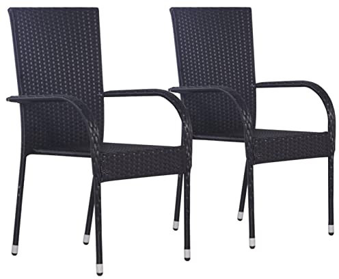 Rantry Stapelbare Gartenstühle, 2 Stück, Rattan, Schwarz, für den Garten, für den Außenbereich, stapelbar, Terrassenstühle