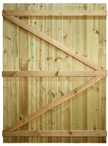 Flat Top Wooden Garden Gate, 6ft x 4.5ft T&G Semi-Braced Timber Side Door | 180cm High x 135cm Wide, Heavy Duty, Pressure Treated Wood, Paintable/Stainable, Pedestrian Rear Gate, for Side Gate Entrance