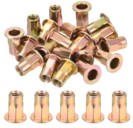 sourcing map 60 tuercas de remache de brida de cuerpo hexagonal, acero al carbono M4, tuercas de inserción roscadas chapadas en zinc, cuerpo moleteado