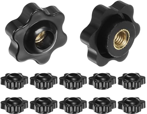 QUARKZMAN 12 Stück Sterngriffmutter M6 Flügelmuttern mit Gewinde, Rändelmutter Handgriff Durchgangsloch Klemmmutter Knebelmutter 25mm Spannknopf für Maschinen Fitnessgeräte, Schwarz