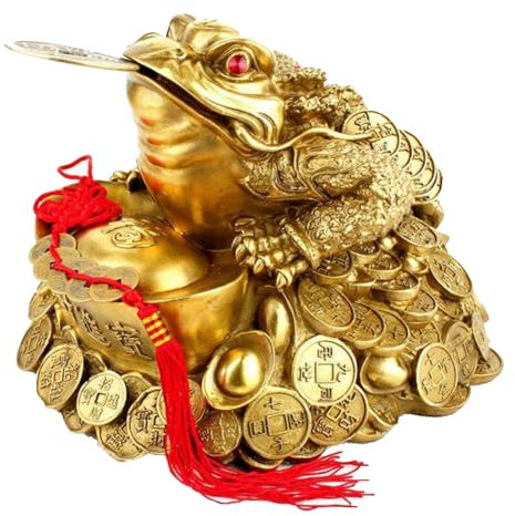ESTINTENG Kupfer- und Goldkröten-Ornamente, dreibeinige 7-Sterne-Barren-Kröte, Bronze-Ware, große Yuanbao-Kröte, Länge 19 cm x Breite 15 cm x Höhe 15 cm