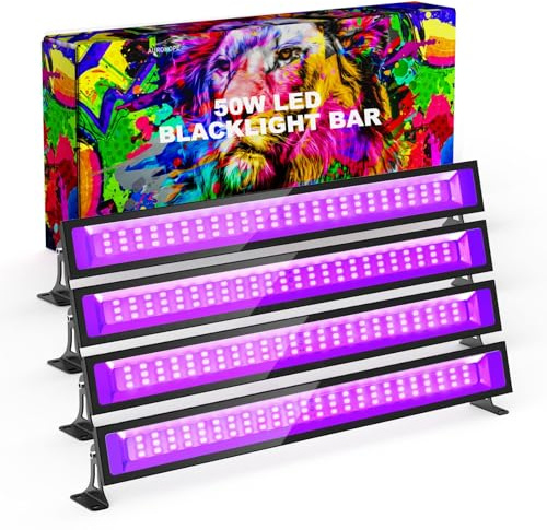 AUROHOPE 4x50W LED Lumiere Noire, Lampe UV 385nm Avec Interrupteur & Support Réglable à 180°, IP66 Étanche, Lumière UV Projecteur pour Halloween, Soiree Fluo, et Affiches Neon