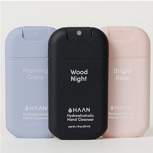 HAAN Hydrating Hand Cleansing Spray with Aloe Vera (Pack of 3) – Clean Your Hands - 1 of Each Scent: Morning Glory, Bright Rose, Wood Night