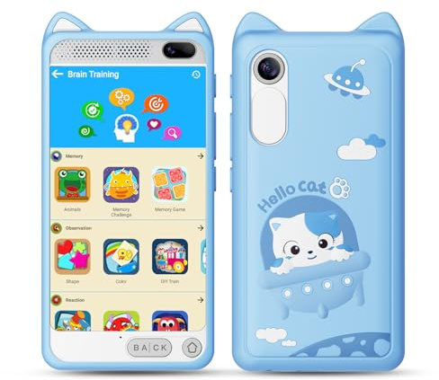 Kinder Handy 3.97 Zoll Touchscreen Lernspielzeug für Kleinkinder, 2000mA Hohe Kapazität Kinder Kamera für 3-12 Jahre Jungen Mädchen, Geburtstags Geschenke Lerntelefon Spielzeug, 8GB SD Karte(Blau)