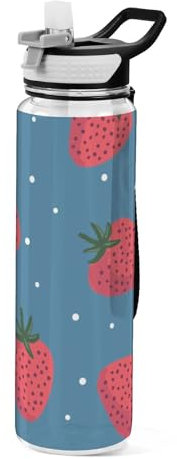 Mnsruu Transparente Sport-Wasserflasche mit Strohhalm, auslaufsichere Trinkflasche, Erdbeerblau, Fahrradflaschen für Sport, Büro, Schule, BPA-freier Tritan-Kunststoff, 1 Liter
