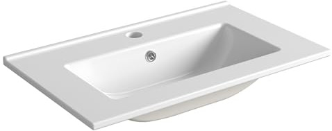 Durovin Bathrooms Luxurious Ceramic- Semi Recessed Bathroom Basin Sink- Bathroom Vessel Sink - One Tap Hole with Overflow (600 x 365mm)