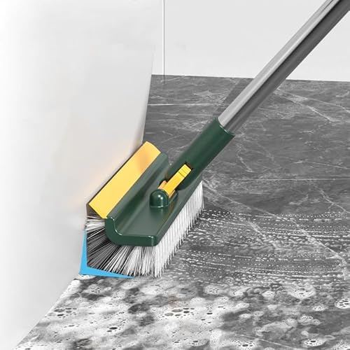 Floor Scrub Brush with Long Handle,3 in 1 Multifunction Scrape Cleaning Brush,180°Rotating Stiff Bristle Floor Brush for Cleaning Wall Corner Patio Bathroom Garage Kitchen Wall Deck Tub Tile (Green)