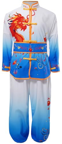 ranrann Enfant Garçon Costume Kung Fu Tenue Arts Martiaux Traditionnel Chinois Uniforme Tai Chi Bleu 5-6 ans