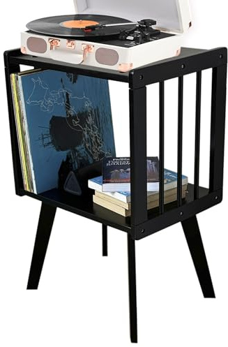 AF28 Soporte para tocadiscos almacena hasta 100 álbumes de LP. Soporte de exhibición de discos de vinilo para sala de estar, dormitorio, soporte giratorio, mesa de tocadiscos, mesa auxiliar hecha de