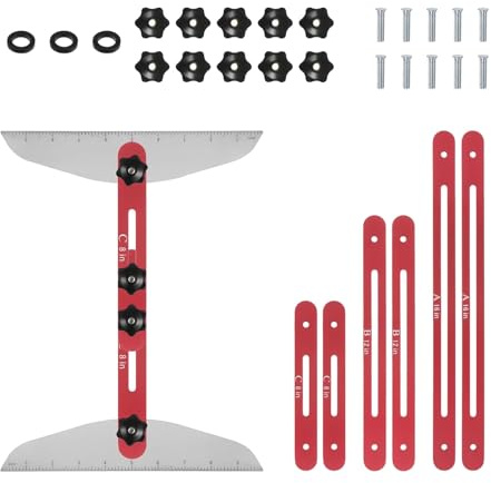 Stair Tread Template Tool 11-60 Adjustable Length Stair Measuring Tool | High Precision for Cutting Perfect Stair, Riser, Shelf, and Cutting, Red
