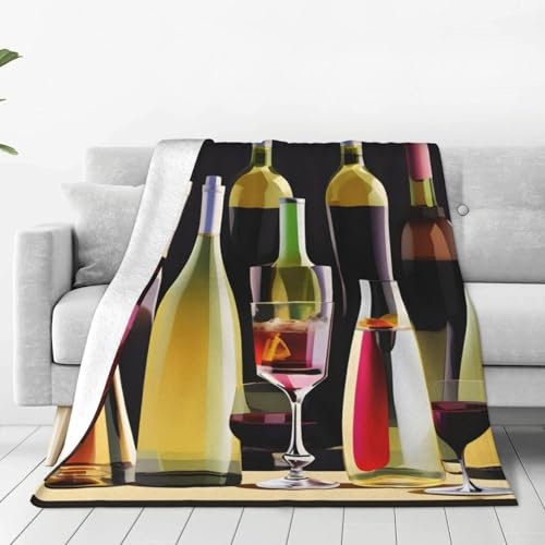 Sttung Cocktail Glasses and Wine Bottles Print Ultra-Soft Flannel Air Conditioning Blanket Cozy Comfort for All Seasons