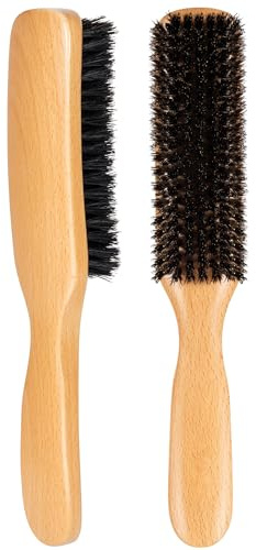 STYLEMATE Boar Bristle Slick Back Hair Brush for Women Men, Natural Soft Bristle Hair Brush for Thin & Fine Hair, Medium Hardness Smoothing Hairbrush for Polishing, Deepening & Styling