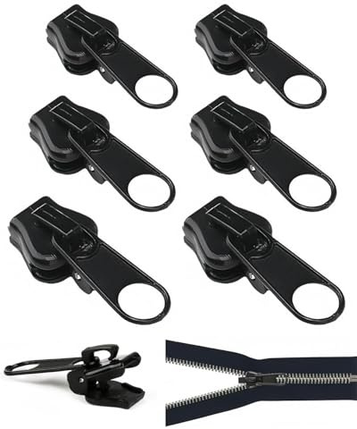 TPZORJX 6pcs Tira Zip Rimovibile Cerniera Lampo Riparazione, Cursore Cerniera Ricambio, Cerniere Lampo, 3 misure Cursori per Cerniere Lampo Zip Cerniera per Giacche Borse Valigie Jeans