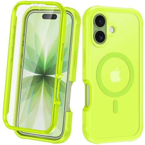 Avocase Magnetic for iPhone 17 Case Built in Screen Protector [Compatible with MagSafe] Military-Grade Protection Full Body Shockproof Slim Translucent Matte Women Girls Men, Bright Green
