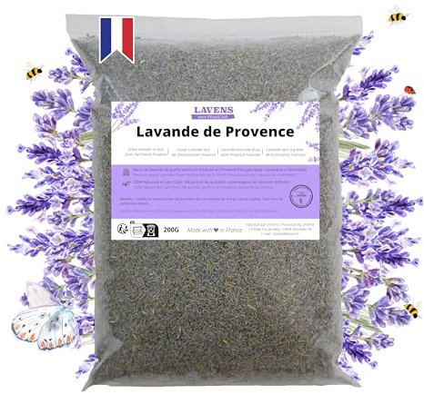 LAVENS | Fiori di lavanda essiccati | 100% francese | 200g - Lavanda sfusa ideale per bustina profumata alla lavanda, pot-pourri. Qualità superiore e profumo intenso