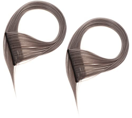 PACKOVE 2 Piezas Extensiones de Cabello Clip con Mechas Resaltadas Color Gris Postiza Natural para Mujeres para Eventos y