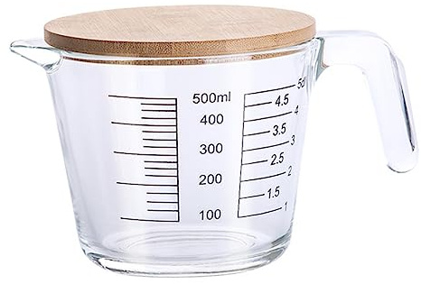 UKCOCO Vaso Medidor De Vidrio Resistente Al Calor Con Escala Graduada y Tapa De Madera, Taza Medidora Práctica Para Hornear y Medir Líquidos En Cocina Doméstica