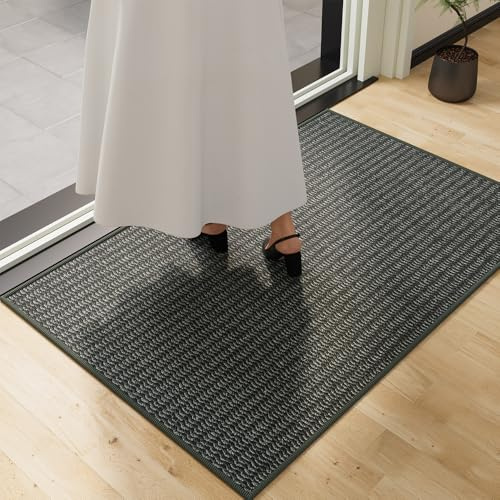 QQL Indoor Doormat, 40 x 24, Black and Grey, Non-Slip Front Door Mats, Outdoor, Washable, Low Profile Indoor Door Mats for Entrance, Entryway, Dirt Resistant and Absorbent Welcome Mat