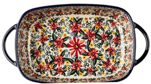 Baking Dish, 1900ml Heat-resistant Ceramic Oven Dish with Dual Handles, Daisy Print Rectangle Lasagne, Non Slip Washable Casserole Dishes for Oven Kitchen