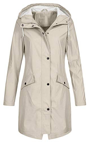 Generico Impermeabile Donna Lungo con Cappuccio, Giacca a Vento Antipioggia con Tasche, Cappotto Leggero ed Elegante per Città, Viaggio e Autunno
