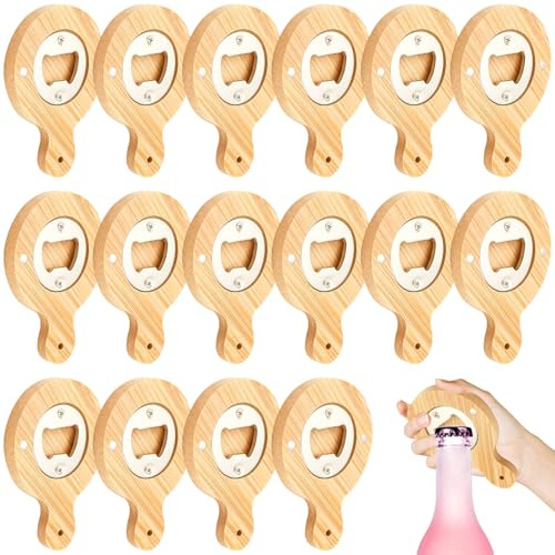 16 Stück Flaschenöffner Holz, Magnetische Flaschenöffner, Rohling Personalisierte Aus Holz, Bierdosenöffner, Adsorbierbar, Öffner Bierflaschenöffner,Tolles Geschenk für Männer (Runder Griff)