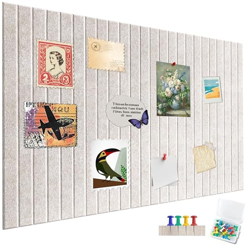 AMIGO 80 x 60cm Große Korkplatte Große Pinnwand,Dekorative Korkwand aus Filz,1cm Dick,Faltbare Fototafel mit Selbstklebendem Klebeband,Filz Selbstklebend Visionboard,Pinnadeln,Hellbeige