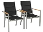 TRIUMPHKEY Gartenstuhl aus wetterfestem mit Armlehnen, Aluminium Outdoor Garten Stapelstühle mit Baumwollsitz für Balkon, Terrasse, Garten - Set aus 2 Stück, HellGrau