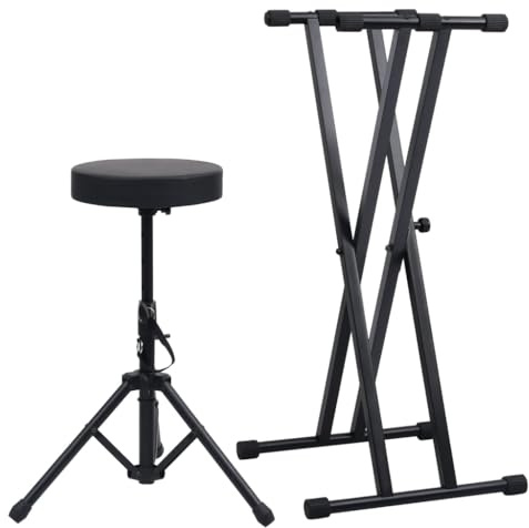 Genérico Set de Soporte para Teclado con Doble Refuerzo y Taburete Negro,Arte y Ocio,Hobbies y Artes Creativas,Accesorios para Instrumentos Musicales y de Orquesta,Banquetas y taburetes,70096