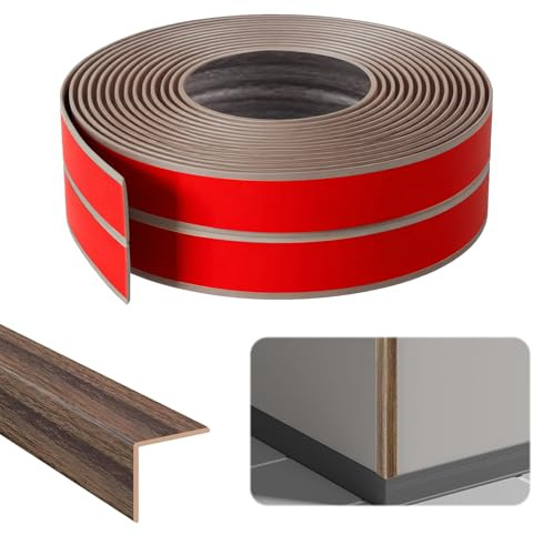 Plinthes murales autocollantes, 2 cm x 2 cm x 4 m, plinthe d'angle autocollante, PVC, plinthe flexible pour protection des bords, baguette d'angle pour portes, fenêtres, murs (veinage en bois de