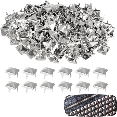 HUILLIGHT 300 Pezzi Borchie Quadrate in Metallo 8 mm, Rivetti Piramidali per Pelle, Borchie Punk DIY per Borse Cinture Giacche Scarpe Accessori