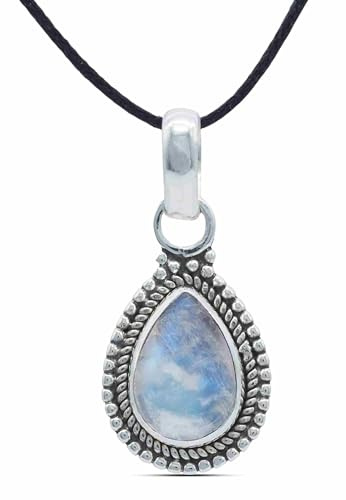 mantraroma Kettenanhänger Edelstein an Band Silber 925 echt für Damen | echtes Silber, verschiedene echte Steine zur Auswahl, Kettenanhänger am Band, handarbeit aus Indien, im Geschenkbeutel