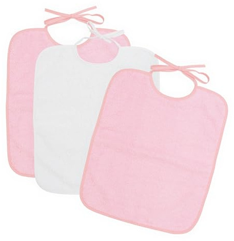 Ti TIN Lätzchen, wasserdicht, 33 x 36 cm, 90% Baumwolle, 10% Polyester, Lätzchen für Babys ab 1 Jahr, Schnalle, Verschlussband, ohne Kunststoff, einfarbig (Weiß und Rosa) – 320 g/m²