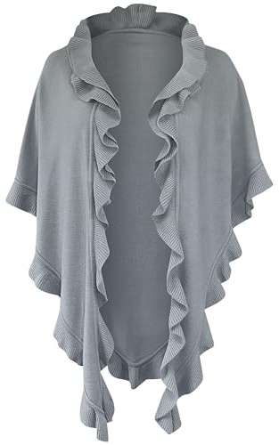 Poncho Cape Trachtentuch Umhang Stola Schultertuch Trachten-Tuch Damen Strickponcho Tracht Strick Trachtenponcho gestrickt Überwurf Volants Rüschen Schal Cashmink