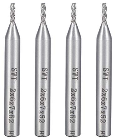 sourcing map 4PCS 6mm Tige 2 x 7mm Nez Plat Droit Fraise en bout CNC Foret Toupie 4 Cannelure