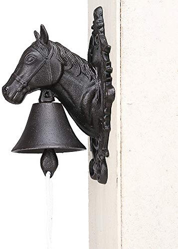 ChengBeautiful Hochleistungs-Wandglocke aus Gusseisen Gusseisen Mit Türklingel Pferd Dekoration Klassische Traditionelle Türklingel Garten Innenwanddekoration für Wandtür Ornamente Indoor Outdoor