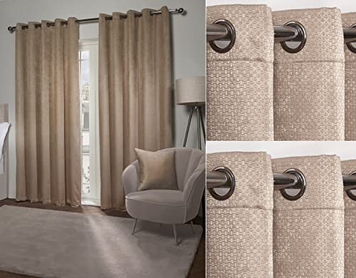 Emma Barclay – 3D Embossed Blackout Curtains for Bedroom Living Room Thermal Insulated Woven Eyelet Blackout Curtains With Reflective Reverse Weave Ambiance Collection (66” x 72” Inch)(Taupe)
