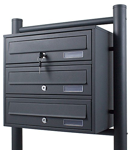 BITUXX® Stand-Briefkastenanlage Postkasten Letterbox Mailbox Doppelt u. Einzel Dunkelgrau (3 Fächer)