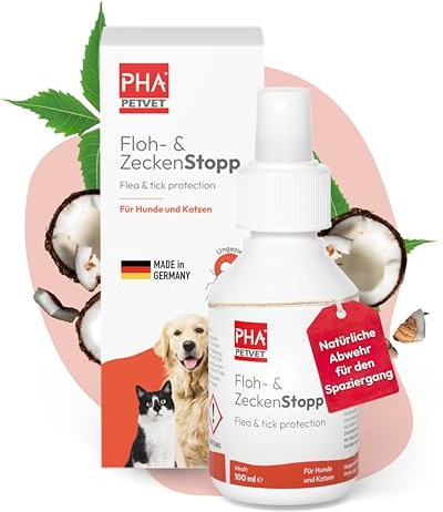 PHA Floh- & ZeckenStopp Spray Hund & Katze, mit Neemöl | Aus Deutschland, natürlicher Schutz vor Flöhen & Milben, für Fellpflege, gegen Lästlinge, 100 ml
