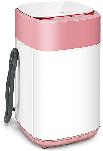 COSTWAY Portable Washing Machine, 8 Lbs Capacity, Built-in Drain Pump, Compact Laundry Washer with 6 Programs, 6 Water Levels, Child Lock, Full-Automatic washer for RV, Dorm, Apartment, Pink